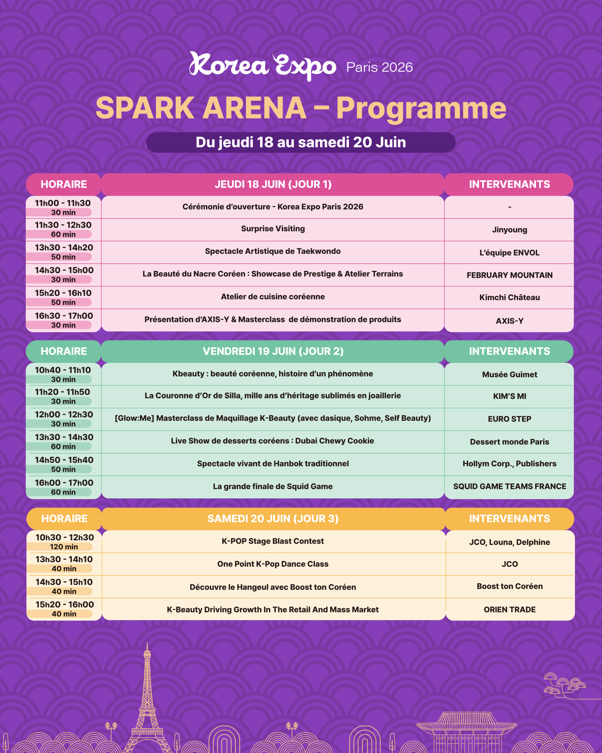Programme Spark Arena Korea Expo Paris 2026 - Du 18 au 20 juin